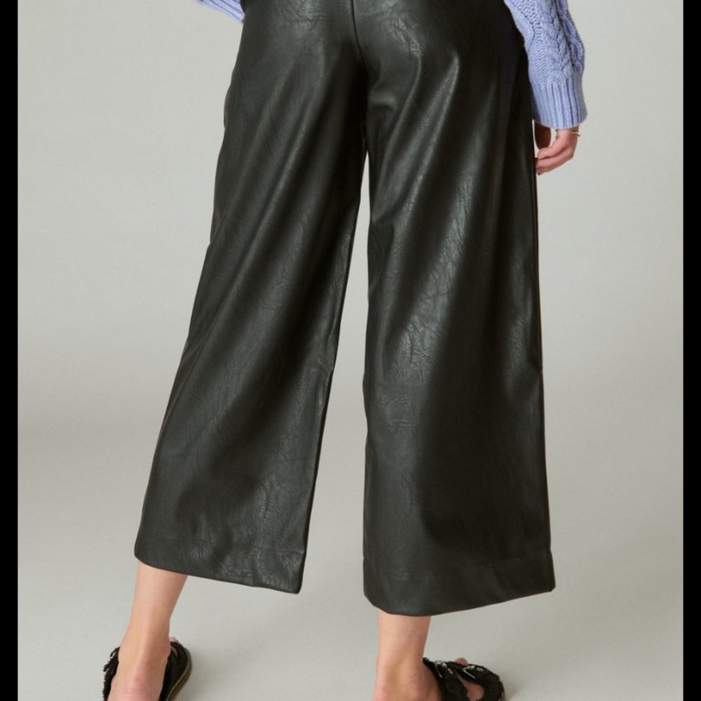 Faux Leather Wide Leg Cropped Pants - Picture 2 of 4